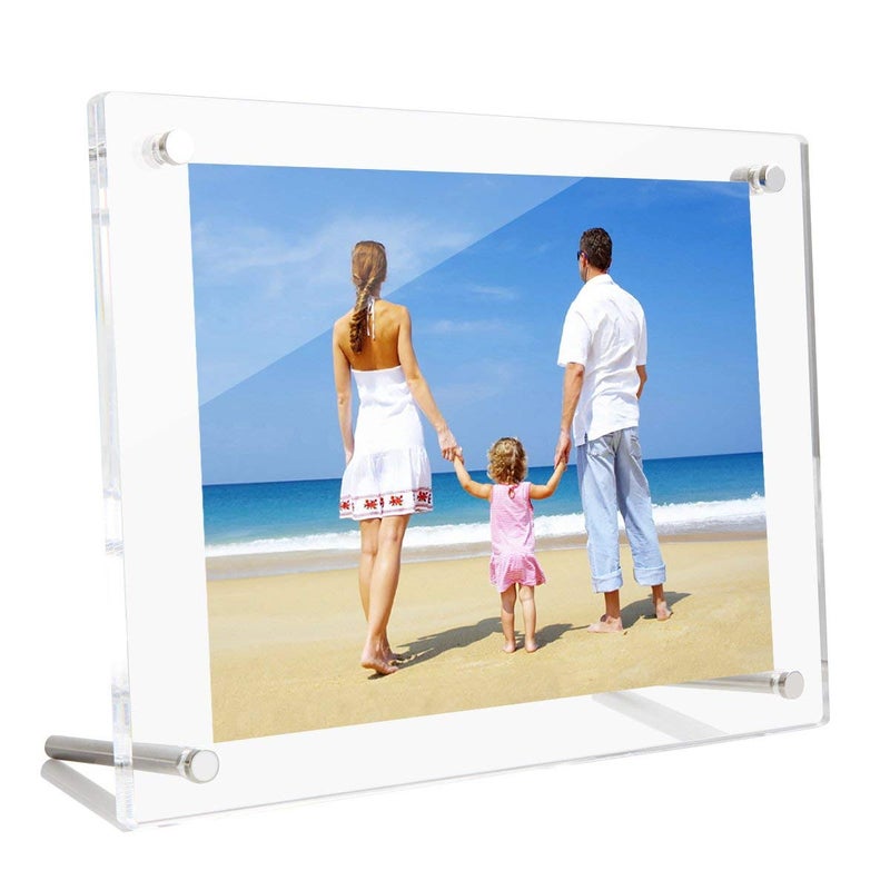 NIUBEE 4x6 Clear Acrylic Desktop Picture Frame, Beveled Frameless Plexiglass Photo Photography Display with Standoff - Image 1